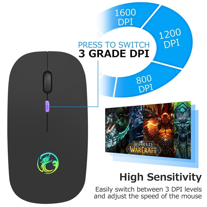 Mouse sem fio recarregável silencioso com luz LED Estilo e tecnologia