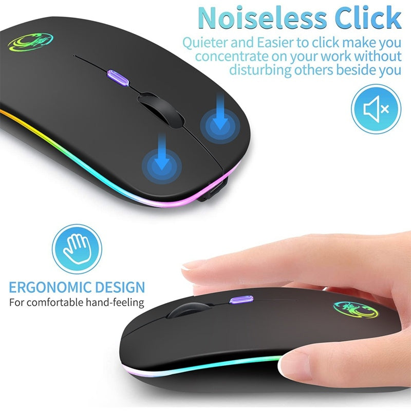 Mouse sem fio recarregável silencioso com luz LED Estilo e tecnologia