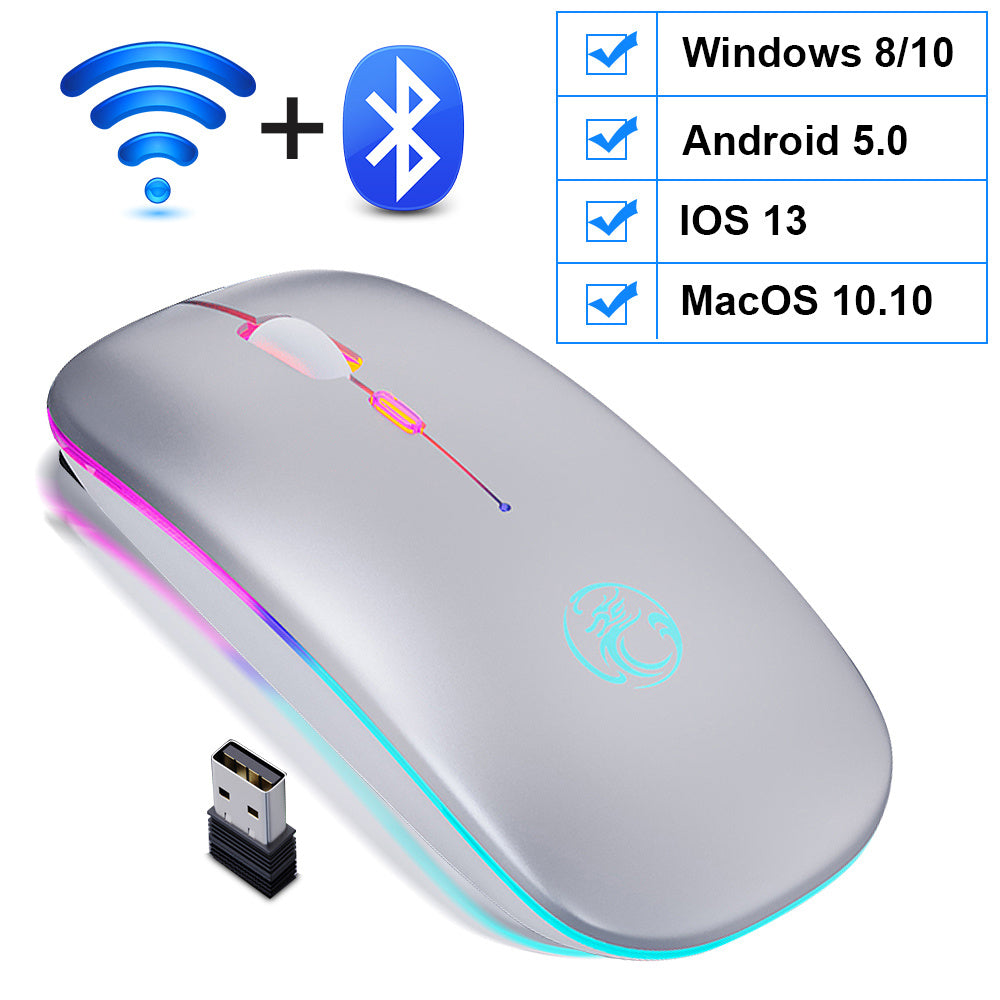 Mouse sem fio recarregável silencioso com luz LED Estilo e tecnologia