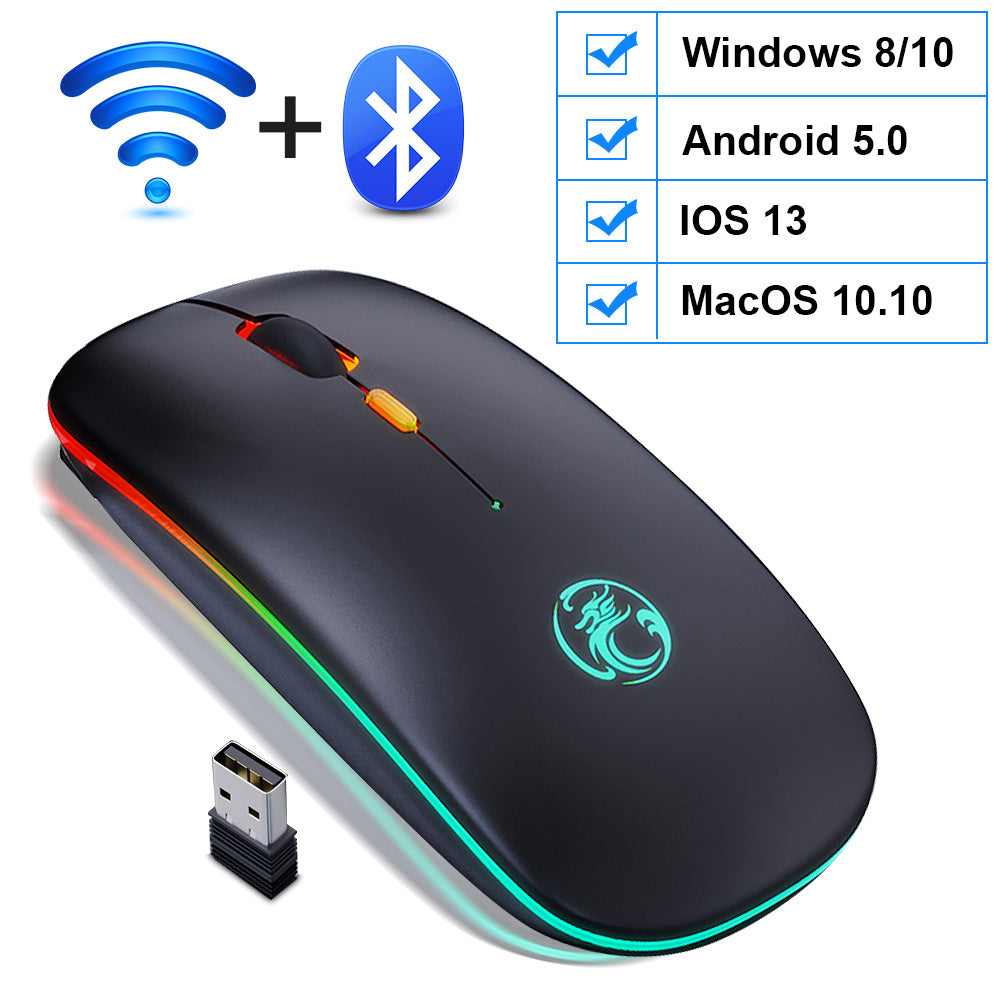 Mouse sem fio recarregável silencioso com luz LED Estilo e tecnologia