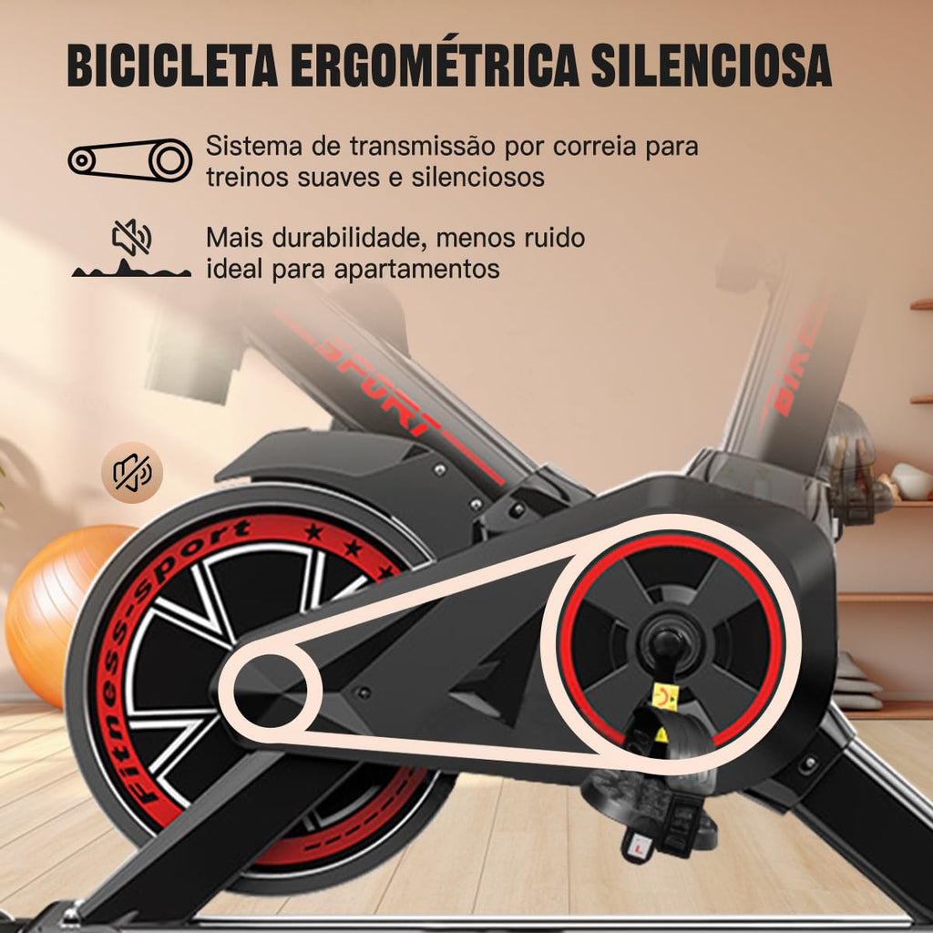 Bicicleta Bike Ergometrica Spinning Academia Fitness Profissional 120kg, Preto/Vermelho