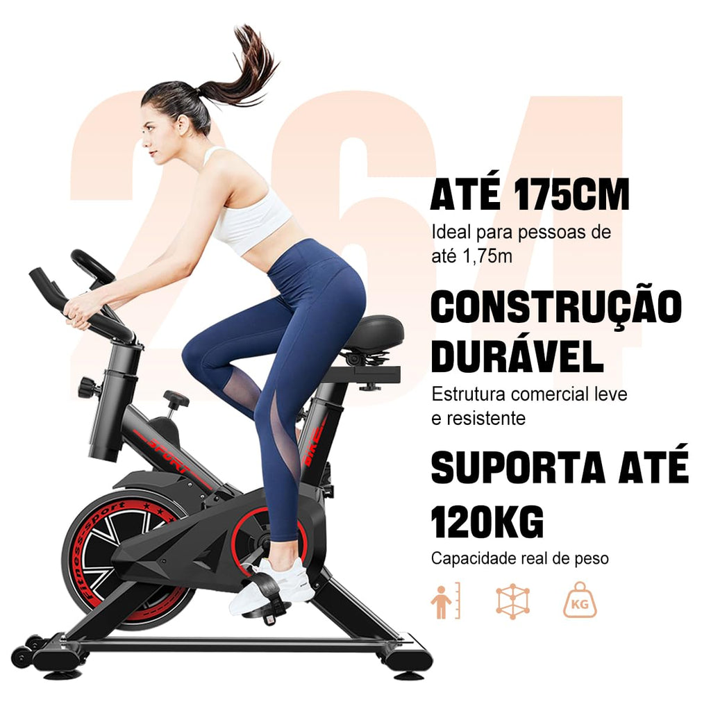 Bicicleta Bike Ergometrica Spinning Academia Fitness Profissional 120kg, Preto/Vermelho