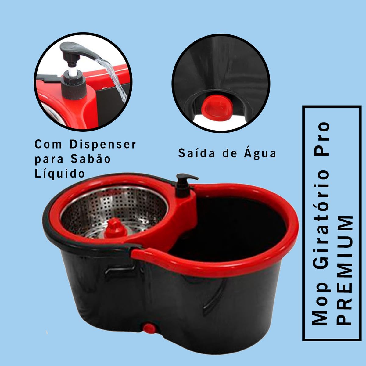 Conjunto de Esfregão Giratório com Balde e Centrífuga, com 3 refis de cabeça de microfibra e cabo ajustável de aço inoxidável de 61 polegadas ideal para limpeza de pisos.