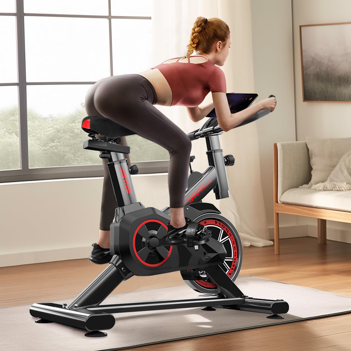 Bicicleta Bike Ergometrica Spinning Academia Fitness Profissional 120kg, Preto/Vermelho