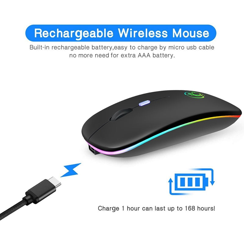 Mouse sem fio recarregável silencioso com luz LED Estilo e tecnologia