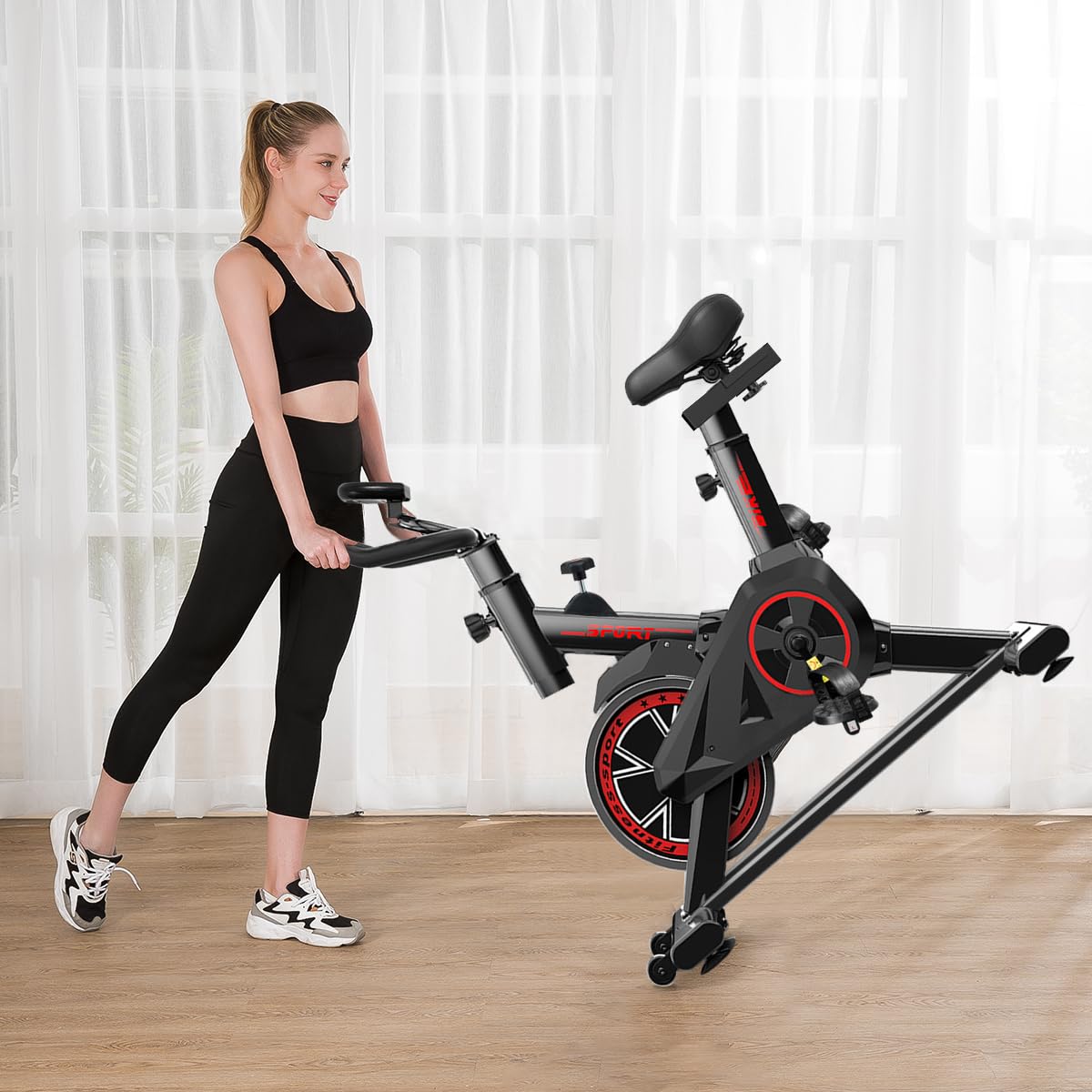 Bicicleta Bike Ergometrica Spinning Academia Fitness Profissional 120kg, Preto/Vermelho