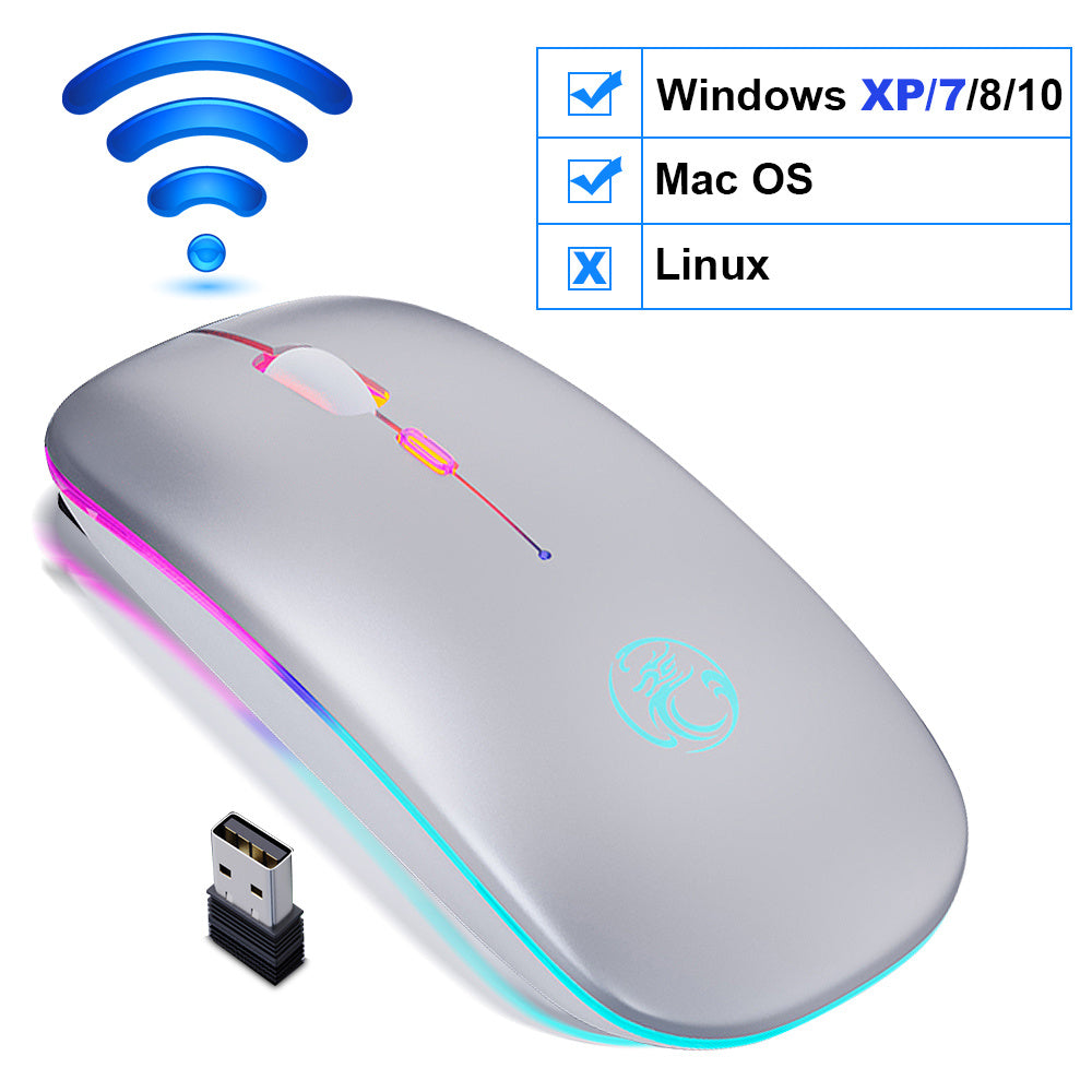 Mouse sem fio recarregável silencioso com luz LED Estilo e tecnologia
