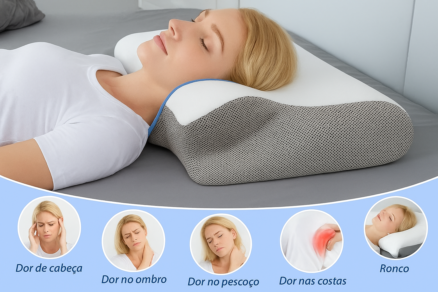 Travesseiro Cervical Ortopédico para proteção da coluna cervical, zero pressão, espuma de memória de retorno lento em formato de chifre/borboleta.