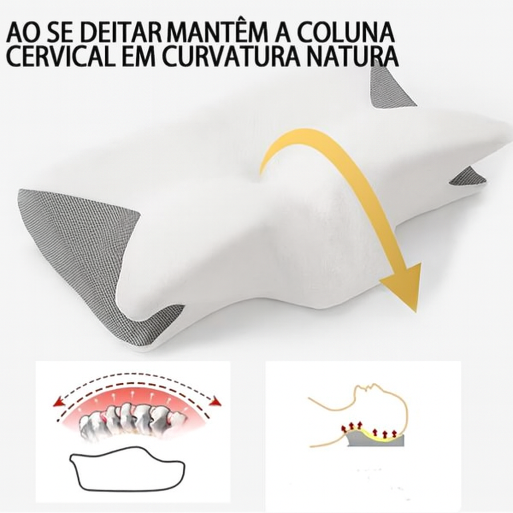 Travesseiro Cervical Ortopédico para proteção da coluna cervical, zero pressão, espuma de memória de retorno lento em formato de chifre/borboleta.