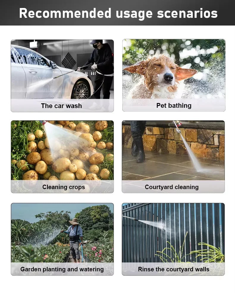 Lavadora de alta pressão ideal para lavagem de carro, Kit Automático Sem Fio, Portátil, Pistola de Água de Alta Pressão com Mangueira Plástica