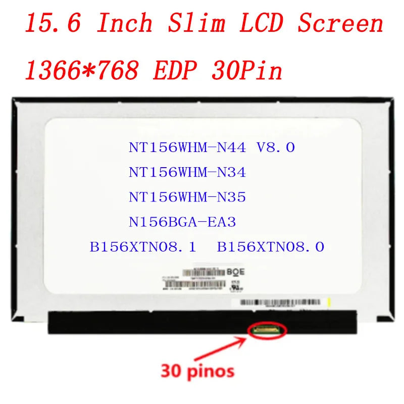 Tela Para Notebook NT156WHM-N44 V8.0 B156XTN08.1 NT156WHM-N34 B156XTN08.0 N156BGA-EA3 15.6" LCD Display  Laptop matrix 1366*768 EDP 30 Pins