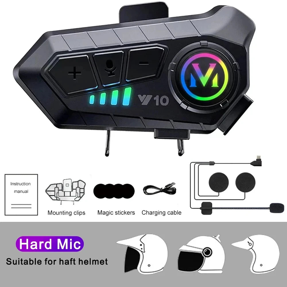 Fones de Ouvido Bluetooth para Capacete Y10 à Prova d’Água com Redução de Ruído, Fones para Motocicleta, Fones de Capacete Macios