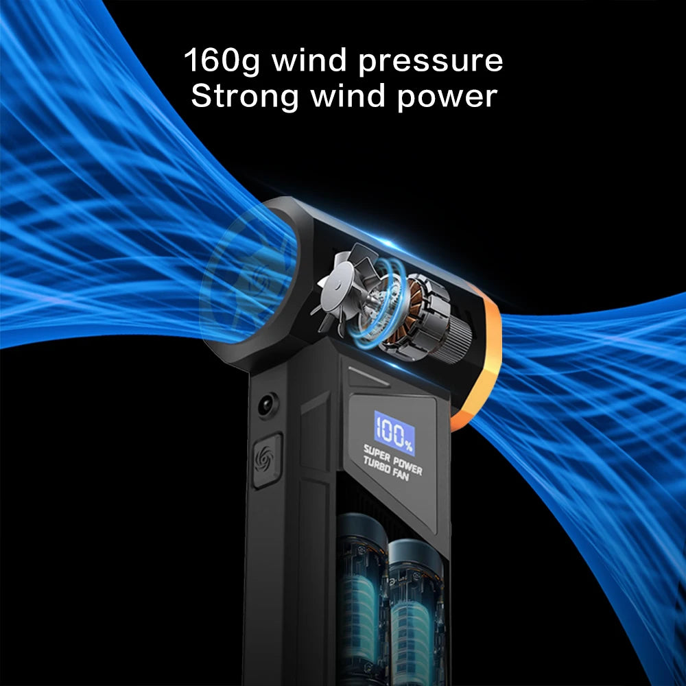 Soprador de Ar Novo Turbo Sem Fio com Motor Brushless Ideal para Limpeza de Computadores, Impressoras, Limpeza de Carros, vem com Luz LED, Display Digital e Uso Portátil para Churrascos ao Ar Livre e outras utilidades