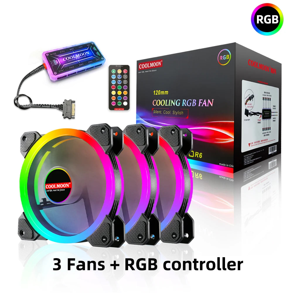 RGB Series Case Fan, Wireless RGB LED 120mm Fan,Quiet Edition High Airflow Adjustable Color LED Case Fan For PC Cases,RGB123-3