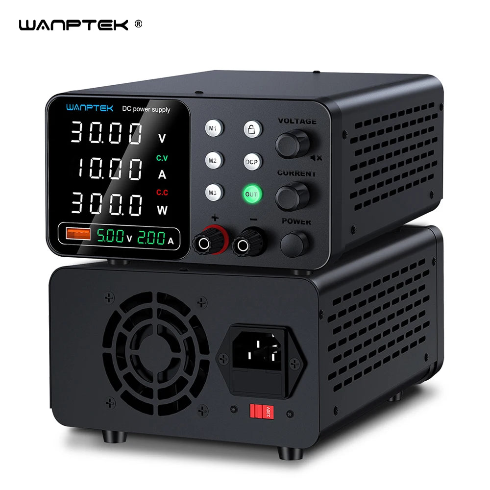 Fonte de Alimentação DC de Laboratório Wanptek Ajustável 30V 10A, ajuste por encoder, memória, fonte de bancada 160V 120V 60V 5A 3A, anodização metálica.