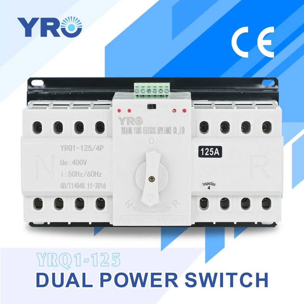 Chave de Transferência Automática de Dupla Alimentação (Dual Power Automatic Transfer Switch) AC ATS 2P / 4P 230V / 400V 125A Classe CB – Modelo YRQ2CB-125