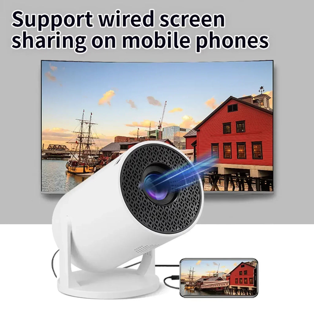 Projetor Portátil HY200 com Rotação de 270 Graus, Suporte Full HD 1080P, Compatível com Android, iOS e PC, USB e HDMI, Projeção de Vídeo