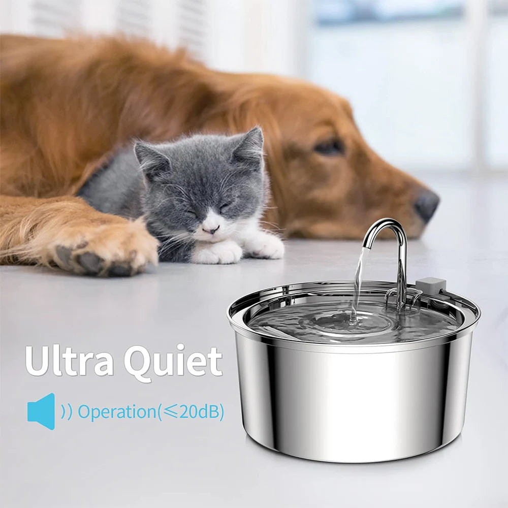 Bebedouro Automático para Pets em Aço Inoxidável – Fonte de Água USB Elétrica e Silenciosa para Gatos e Cães, com Filtro e Tigela Inteligente de Hidratação