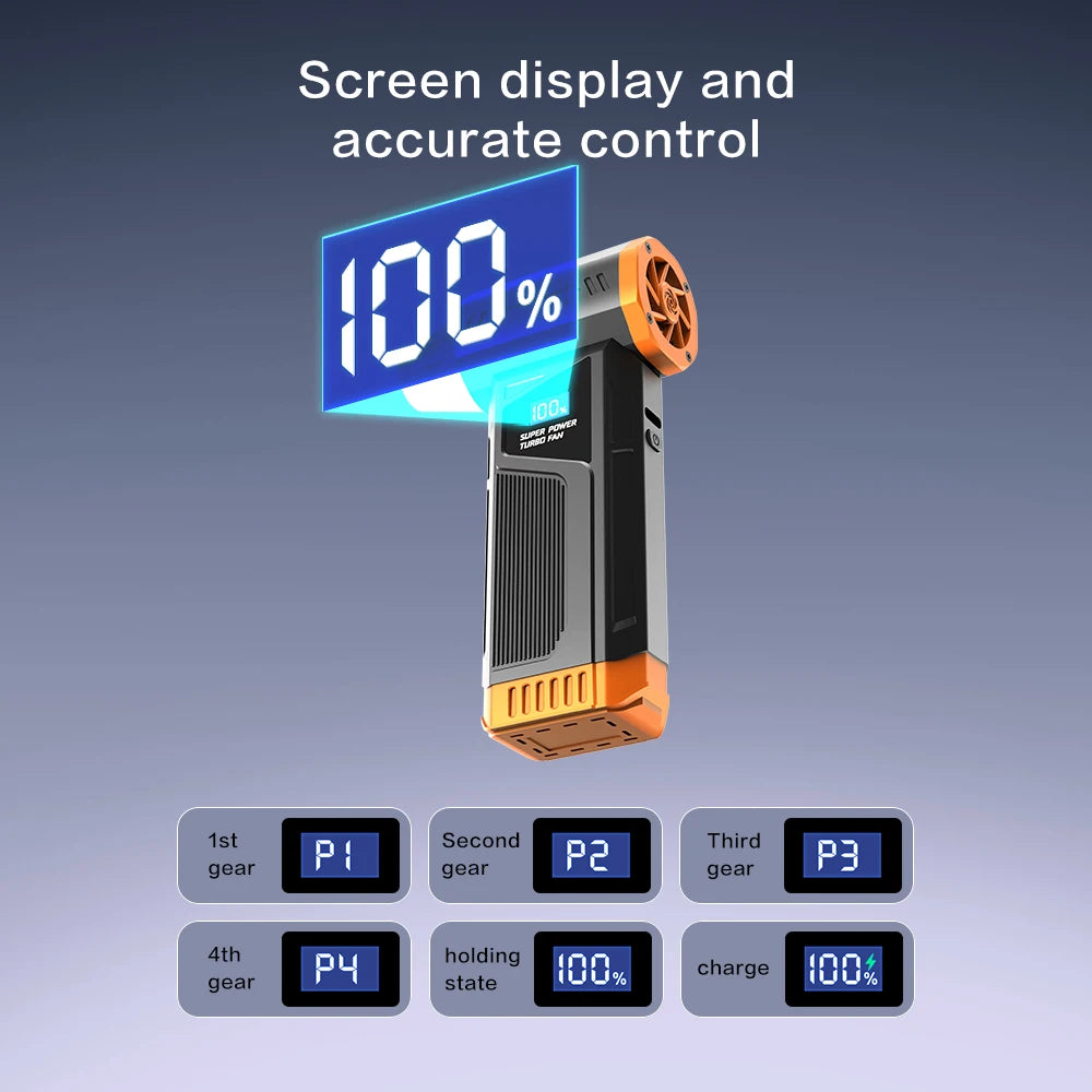 Soprador de Ar Novo Turbo Sem Fio com Motor Brushless Ideal para Limpeza de Computadores, Impressoras, Limpeza de Carros, vem com Luz LED, Display Digital e Uso Portátil para Churrascos ao Ar Livre e outras utilidades