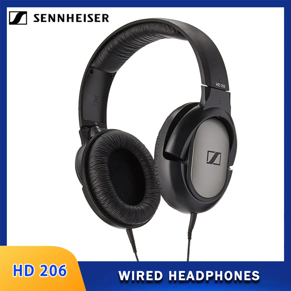 Fones de ouvido Sennheiser HD 206 com fio de 3,5 mm, graves profundos, estéreo, isolamento de ruído, fones de ouvido para jogos esportivos, para iPhone e Android