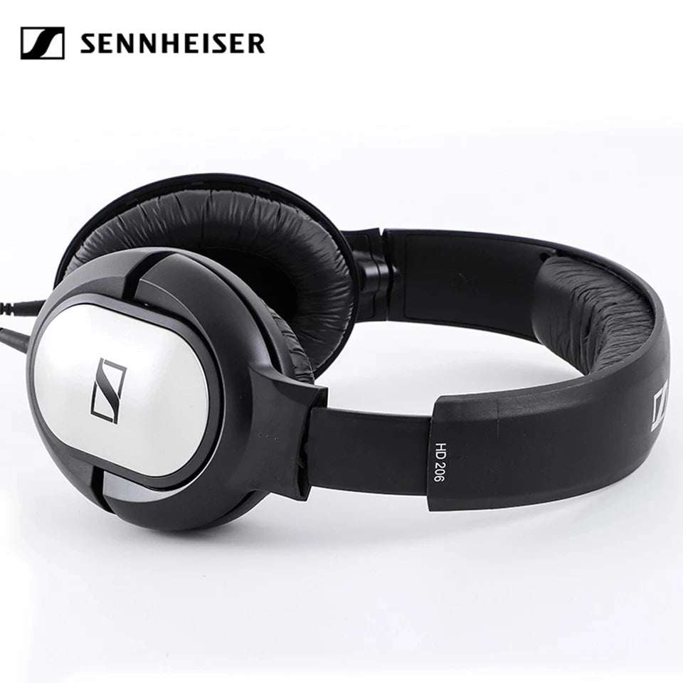 Fones de ouvido Sennheiser HD 206 com fio de 3,5 mm, graves profundos, estéreo, isolamento de ruído, fones de ouvido para jogos esportivos, para iPhone e Android
