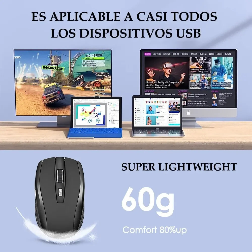 Mouse sem fio 2.4G, portátil, óptico e alimentado por bateria, com suporte para níveis de DPI ajustáveis, ideal para notebooks e uso em escritório.