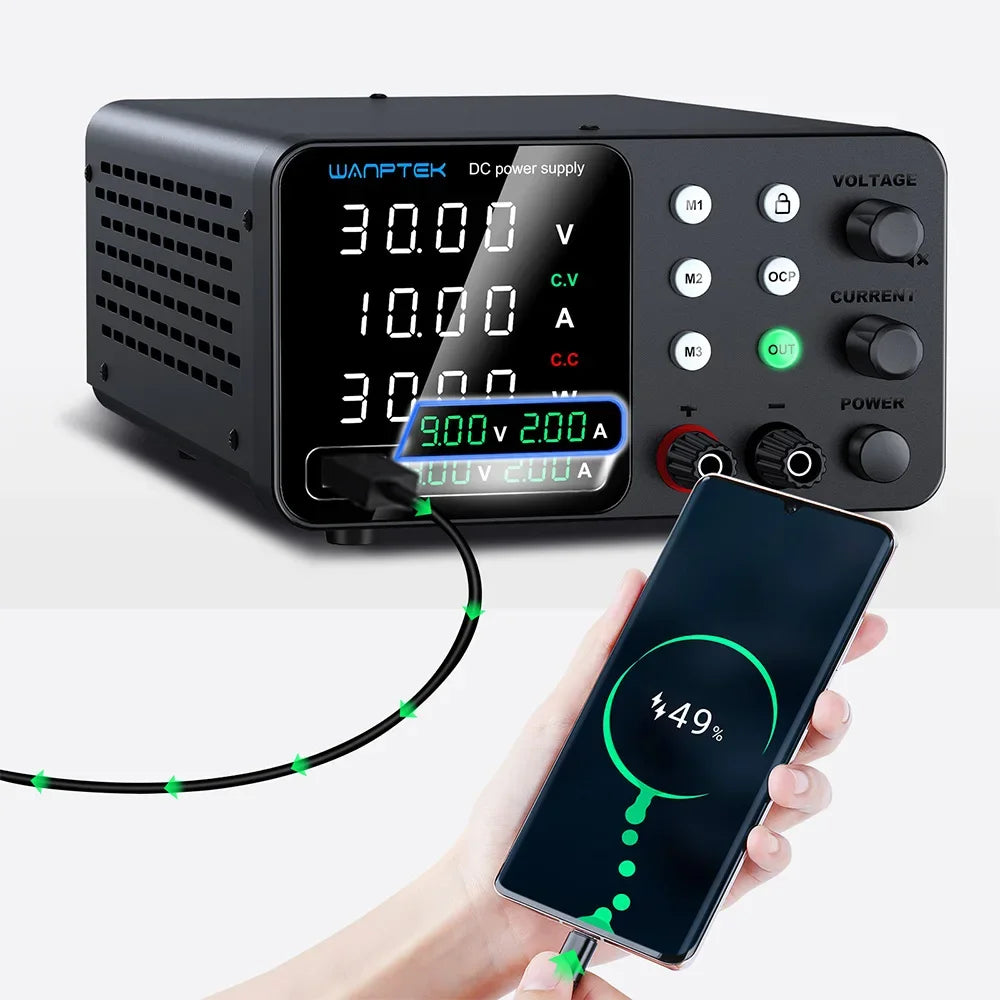 Fonte de Alimentação DC de Laboratório Wanptek Ajustável 30V 10A, ajuste por encoder, memória, fonte de bancada 160V 120V 60V 5A 3A, anodização metálica.