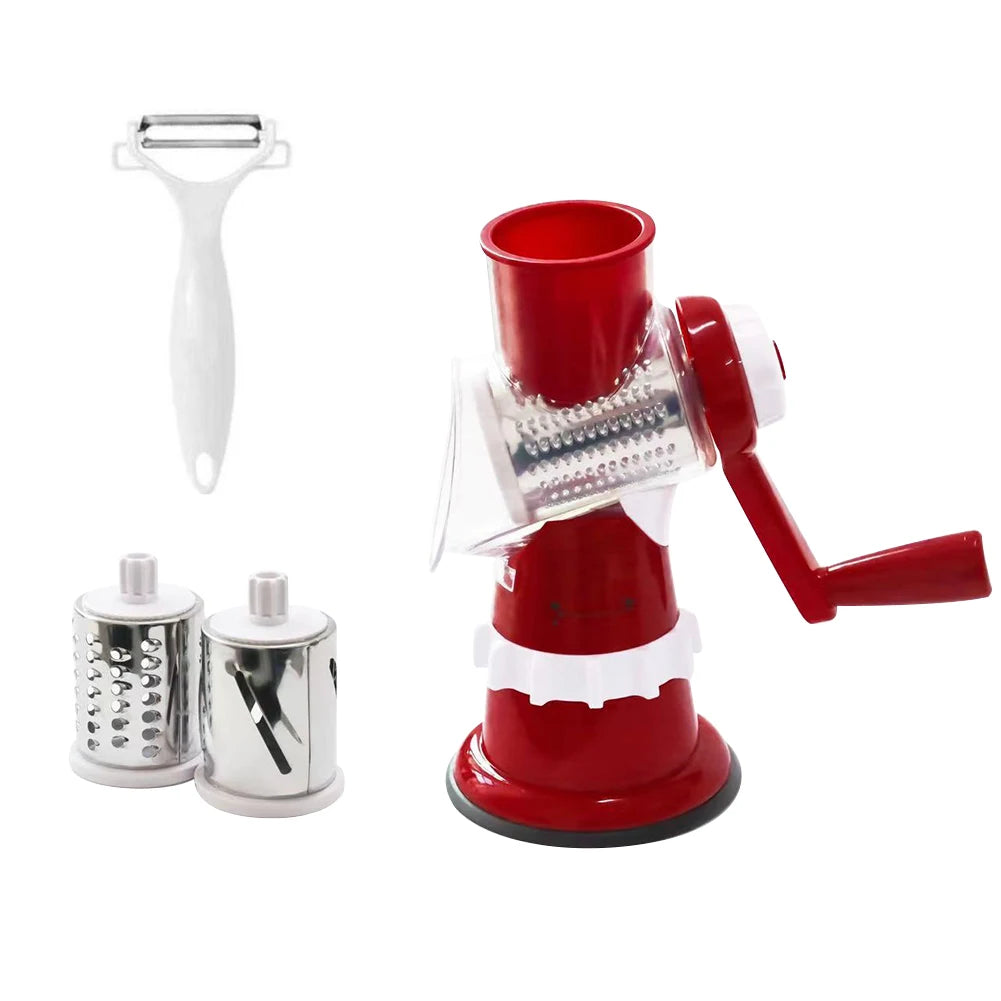 Cortador e Fatiador de Legumes Manual com Manivela – Picador de Cozinha com 3 Tambores Afiados Ajustáveis, Multifuncional para Ralar Batatas e Outros Alimentos.