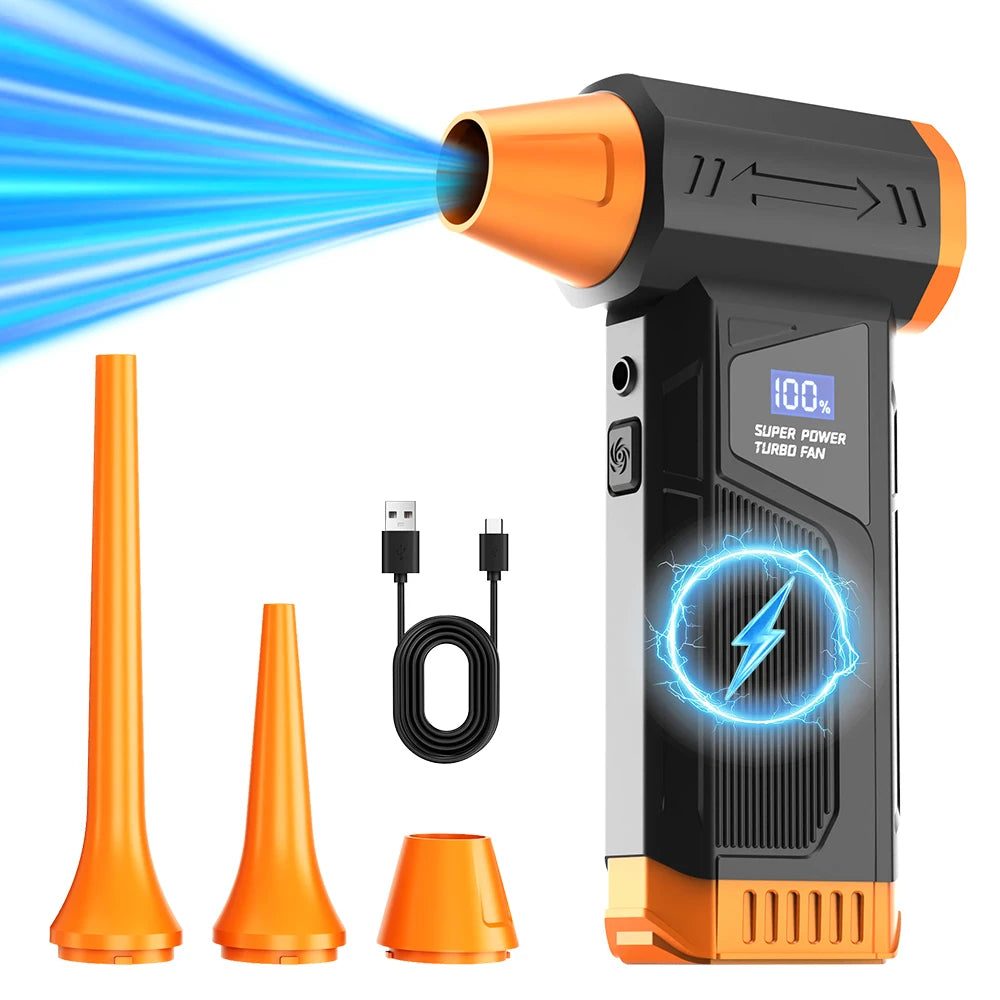 Soprador de Ar Novo Turbo Sem Fio com Motor Brushless Ideal para Limpeza de Computadores, Impressoras, Limpeza de Carros, vem com Luz LED, Display Digital e Uso Portátil para Churrascos ao Ar Livre e outras utilidades