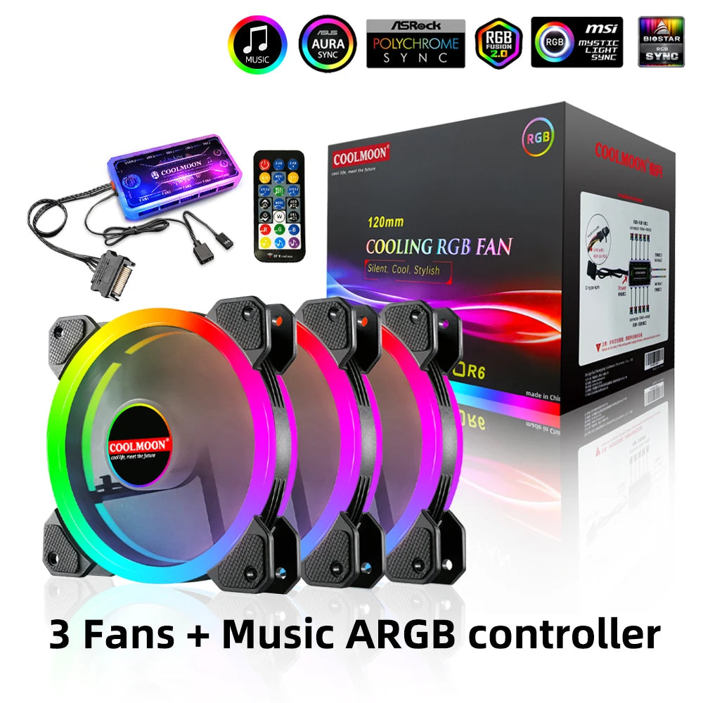 RGB Series Case Fan, Wireless RGB LED 120mm Fan,Quiet Edition High Airflow Adjustable Color LED Case Fan For PC Cases,RGB123-3