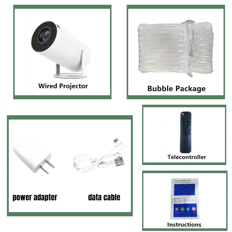 Projetor Portátil HY200 com Rotação de 270 Graus, Suporte Full HD 1080P, Compatível com Android, iOS e PC, USB e HDMI, Projeção de Vídeo