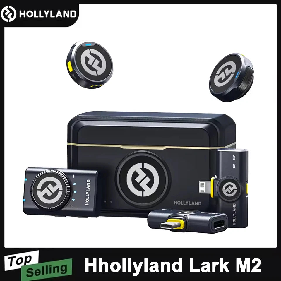 Microfone de Lapela Sem Fio Hollyland Lark M2 para Android/iPhone e Câmera, com Cancelamento de Ruído para Gravação de Vídeos e Transmissões ao Vivo