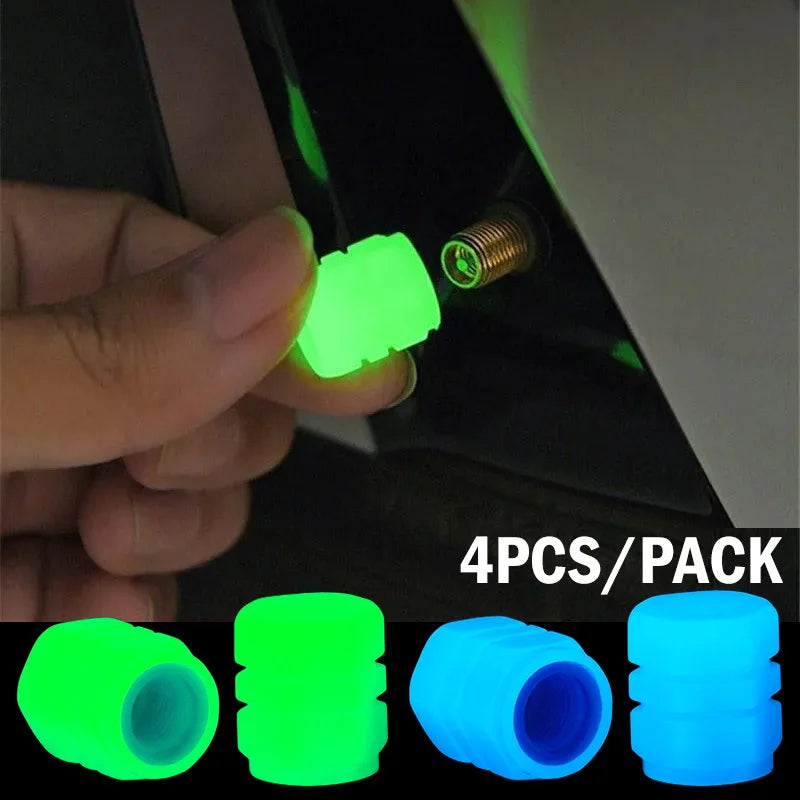 Tampas de Válvula Luminosas — 1/4 Tampas Fluorescentes para Pneu de Carro Brilham no escuro, ideais para carro, moto ou bicicleta. Tampas decorativas para rodas e cubos de pneu.