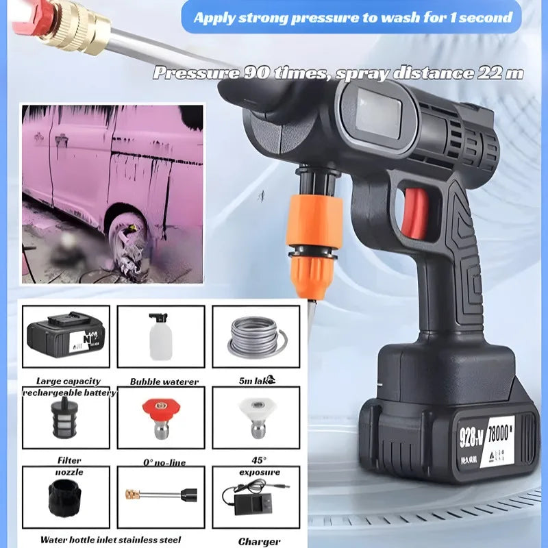 Lavadora de Alta Pressão Sem Fio para Uso Geral – Ferramenta Portátil com Bateria Recarregável de Lítio, Ideal para Carros, Motos e Jardim.