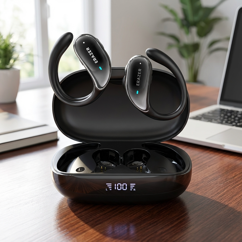 Fones de Ouvido Bluetooth  5.3 XT80, com Controle de Botão Microfone Redução de Ruído Ganchos para a Orelha À Prova D'água