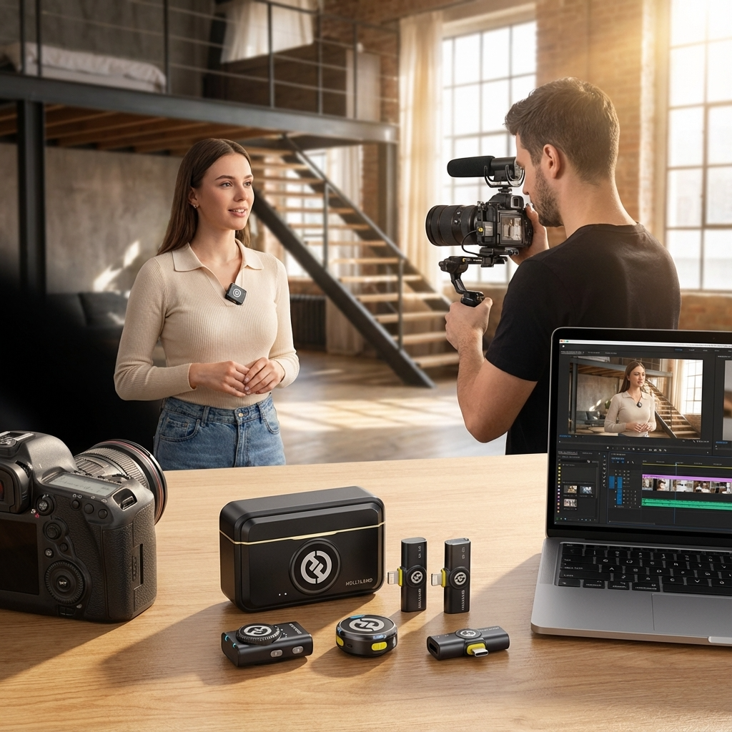 Microfone de Lapela Sem Fio Hollyland Lark M2 para Android/iPhone e Câmera, com Cancelamento de Ruído para Gravação de Vídeos e Transmissões ao Vivo