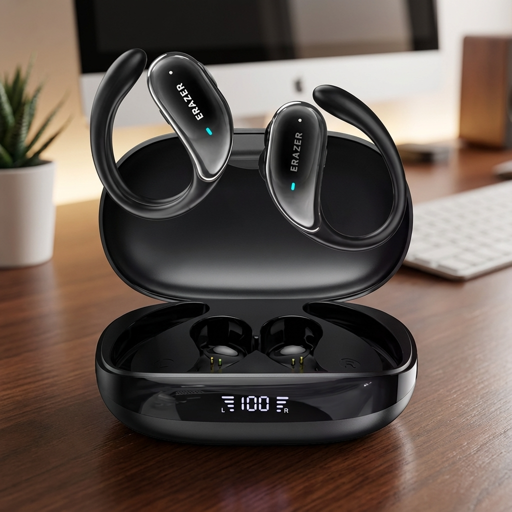 Fones de Ouvido Bluetooth  5.3 XT80, com Controle de Botão Microfone Redução de Ruído Ganchos para a Orelha À Prova D'água