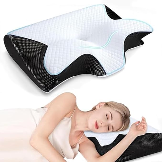 Travesseiro Cervical Ortopédico para proteção da coluna cervical, zero pressão, espuma de memória de retorno lento em formato de chifre/borboleta.