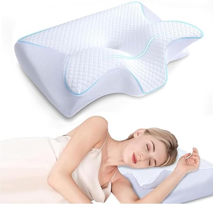 Travesseiro Cervical Ortopédico para proteção da coluna cervical, zero pressão, espuma de memória de retorno lento em formato de chifre/borboleta.